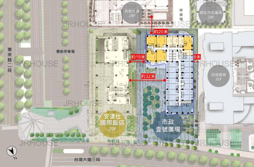 市政壹號廣場-格局相對位置空拍圖-棟距