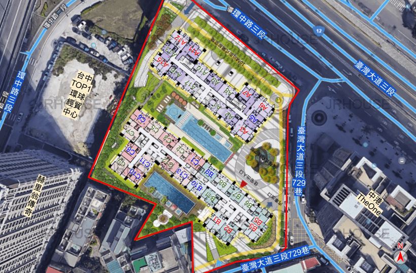 市政愛悅-格局相對位置空拍圖-近景